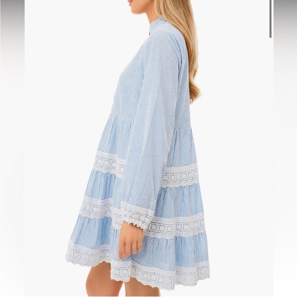 SAIL TO SABLE X STYLE CHARADE Blue Seersucker Charlotte Dress NWT - Picture 2 of 9